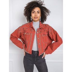 Brick-red studded denim jacket vyobraziť