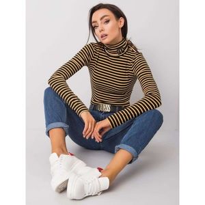 RUE PARIS Black and yellow striped turtleneck sweater vyobraziť