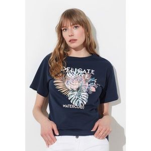 Trendyol Navy Blue Print knitted T-Shirt vyobraziť