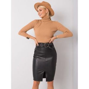 RUE PARIS Black leather skirt with a belt vyobraziť