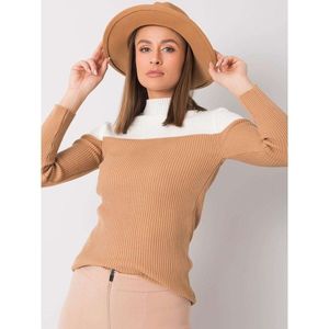 RUE PARIS Brown and white turtleneck sweater vyobraziť
