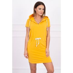 Tied dress with hood mustard vyobraziť