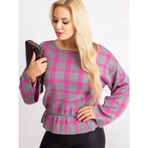 Gray and pink checkered plus size sweater RUE PARIS vyobraziť