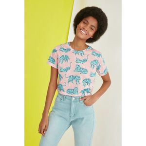 Trendyol Multi Color Printed Crop Knitted T-Shirt vyobraziť