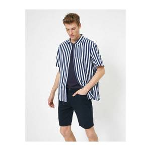 Koton Men's Navy Blue Striped Shirt vyobraziť