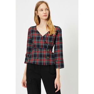 Koton Women's Navy Blue Plaid Long Sleeve Blouse vyobraziť