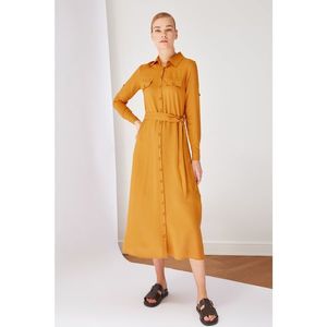 Trendyol Mustard Pocket Detailed Viscose Dress vyobraziť