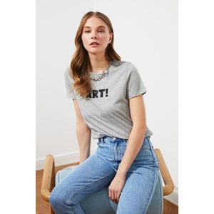 Trendyol Gray Printed Basic Knitted T-Shirt vyobraziť