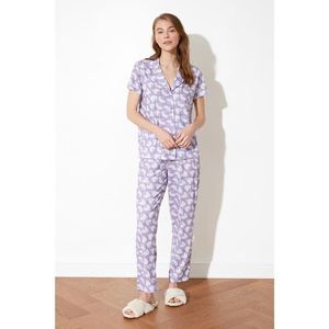 Trendyol Lilac Patterned Knitted Pyjama Set vyobraziť