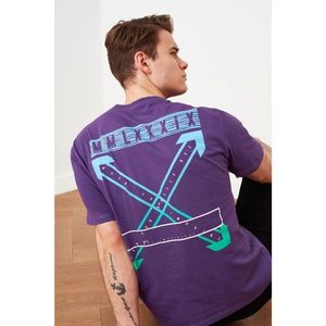 Trendyol Purple Male Oversize Bike Collar Short Sleeve Printed T-Shirt vyobraziť