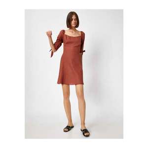 Koton Women's Brown 3 4 Sleeve Lace Detail Short Dress vyobraziť