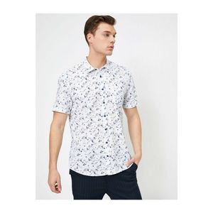 Koton Men's Navy Blue 100% Cotton Patterned Short Sleeve Shirt vyobraziť
