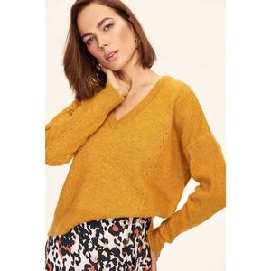 Trendyol Mustard V-neck Knitted Sweater vyobraziť