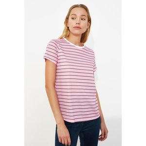 Trendyol Pink Striped Basic Knitted T-Shirt vyobraziť