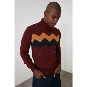 Trendyol Maroon Men's Paneled Turtleneck Knitwear Sweater vyobraziť