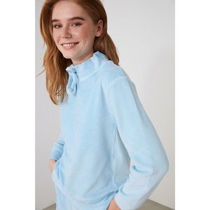 Trendyol Blue Velvet Upright Collar Basic Knitted Sweatshirt vyobraziť