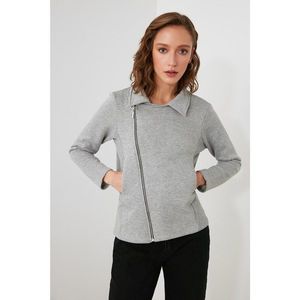 Trendyol Grey ZipperEd Upright Collar Knitted Sweatshirt vyobraziť