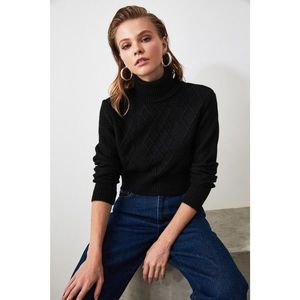 Trendyol Black Crop Knitting Detailed Knitwear Sweater vyobraziť