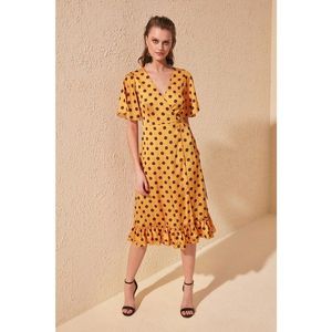 Trendyol Mustard Polka Dot Printed Anvelop Dress vyobraziť