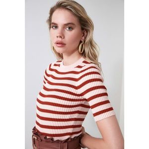 Trendyol Cinnamon Striped Knit Sweater vyobraziť