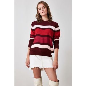 Trendyol Bordeaux Zigzag Striped Knitwear Sweater vyobraziť