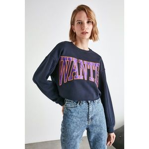 Trendyol Navy Printed Crop Knitted Sweatshirt vyobraziť