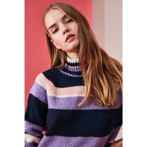 Trendyol Lila Strait Color Block Knit Sweater vyobraziť