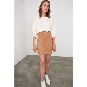 Trendyol Camel Suede BeltEd Skirt vyobraziť