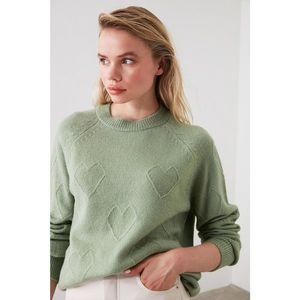 Trendyol Mint Heart Braided Knit Sweater vyobraziť