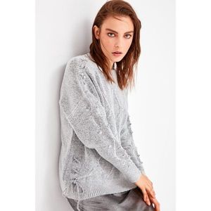 Trendyol WOMEN-gray knit detailed laced knitwear sweater vyobraziť