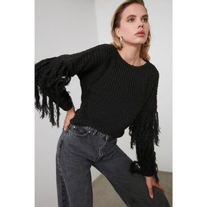 Trendyol Anthracite Tasseled Knit Sweater vyobraziť