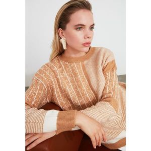 Trendyol Camel Knitted Blocked Knitwear Sweater vyobraziť