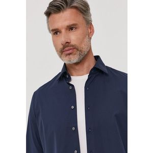 Bavlnená košeľa Calvin Klein pánska, tmavomodrá farba, regular, s talianskym golierom vyobraziť