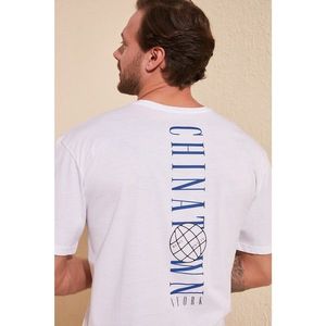 Trendyol White Male Wide Cut Back Printed T-Shirt vyobraziť
