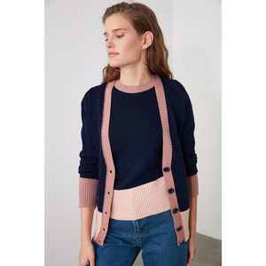 Trendyol Navy Blue Color Block Blouse Cardigan Knitwear Team vyobraziť