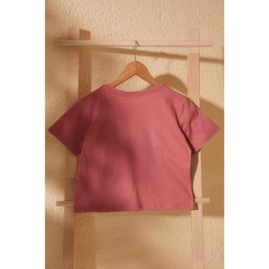 Trendyol Pink Printed Crop knitted T-shirt vyobraziť