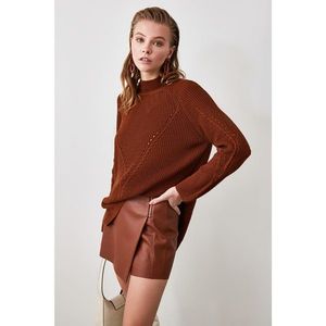 Trendyol Brown Mesh Detailed Knitwear Sweater vyobraziť
