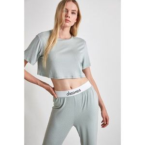 Trendyol Mint Rubber Detailed Knitted Pyjama Set vyobraziť