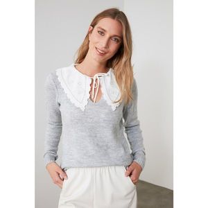 Trendyol Grey Poplin Garnili Knitwear Sweater vyobraziť