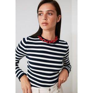 Trendyol Navy Striped Knitwear Sweater vyobraziť