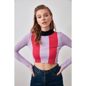 Trendyol Lila Color Blocked Sheer Collar Knitwear Sweater vyobraziť