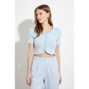 Trendyol Knitted Blouse with Light Blue Wick Button vyobraziť