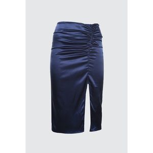 Trendyol Night Blue Satin Skirt with Drapeli vyobraziť