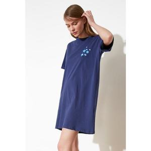 Trendyol Navy Blue Embroidered Knitted T-shirt Dress vyobraziť