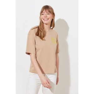 Trendyol Mink Printed Loose Knitted T-Shirt vyobraziť