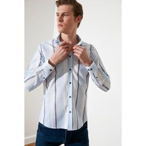 Trendyol Blue Men's Slim Fit Striped Shirt vyobraziť