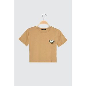 Trendyol Camel Crop Knitted T-Shirt vyobraziť