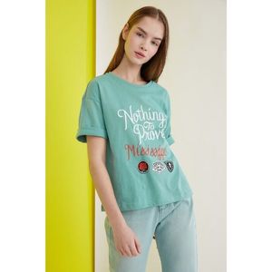 Trendyol Mint Printed Loose Knitted T-Shirt vyobraziť