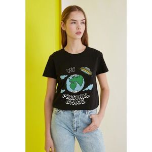 Trendyol Black Printed Basic Knitted T-Shirt vyobraziť