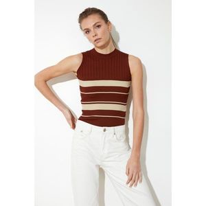 Trendyol Brown Striped Knitwear Blouse vyobraziť